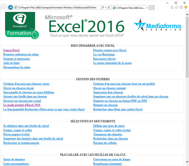 Formation à Excel® 2016